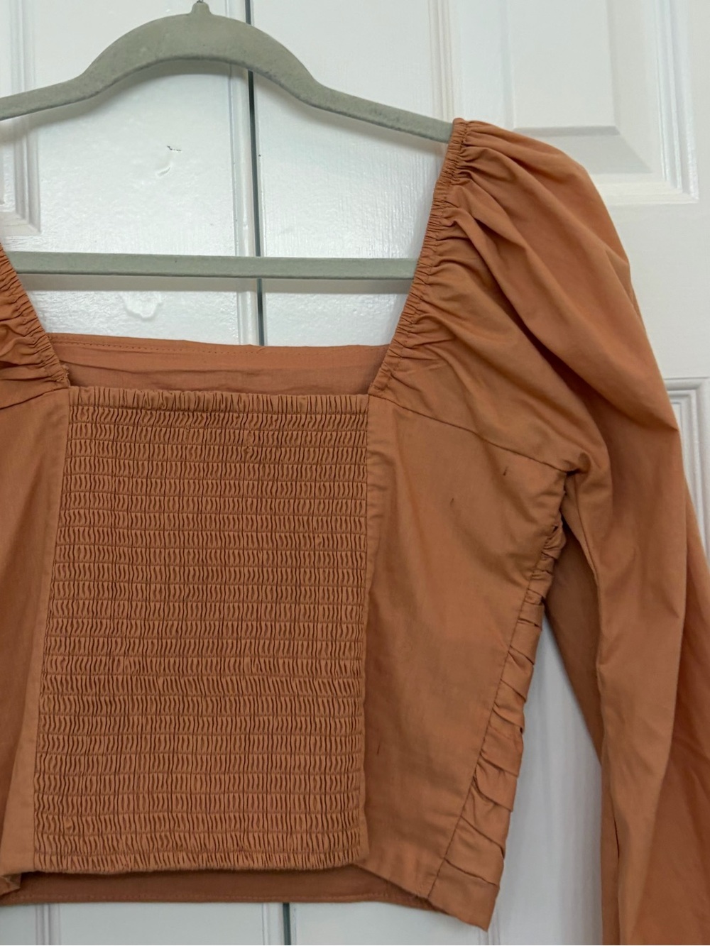 Abercrombie & Fitch Pleated Smocked Square-Neck•Puff Sleeve•terracotta•ballet•SM - Picture 15 of 16